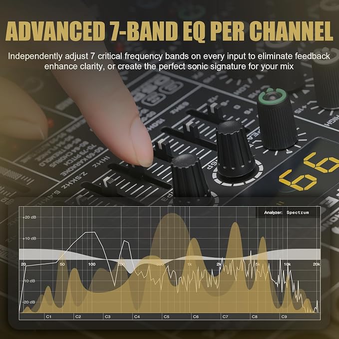 6 Channel Audio Mixer Sound Board Console System 99 DSP DJ Mixer 48V Phantom - Image 4