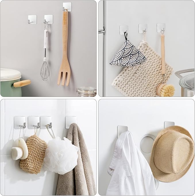 VIS'V Adhesive Hooks, Metal Shower Wall Stick on Hooks, Waterproof, 2 Extra - Image 2