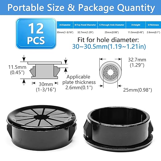 12 Pcs Cable Grommet, Snap Bushing 1-3/16" Mounting Diameter, Flexible - Image 9