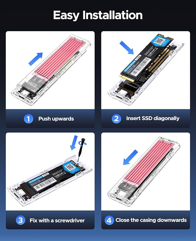 ORICO M.2 NVMe SSD Enclosure, USB 3.2 Gen 2, Transparent External Solid State - Image 6