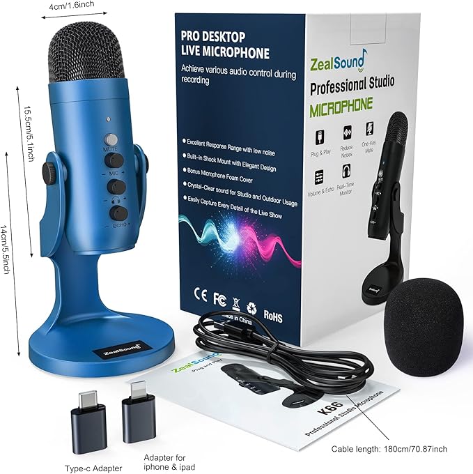 ZealSound Podcast Microphone for PC, Noise Cancellation USB Mic - Image 8