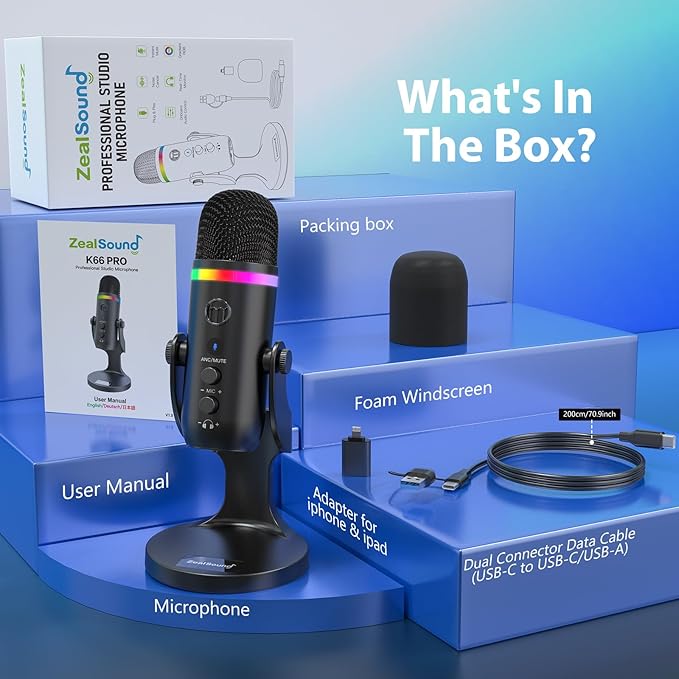 ZealSound Podcast Microphone for PC, USB Noise Cancelling Mic - Image 7