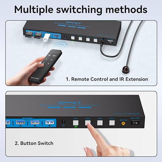 8K@60Hz DisplayPort KVM Switch 4 Computers 1 Monitor USB3.0 4K120Hz 4 Ports DP - Image 6