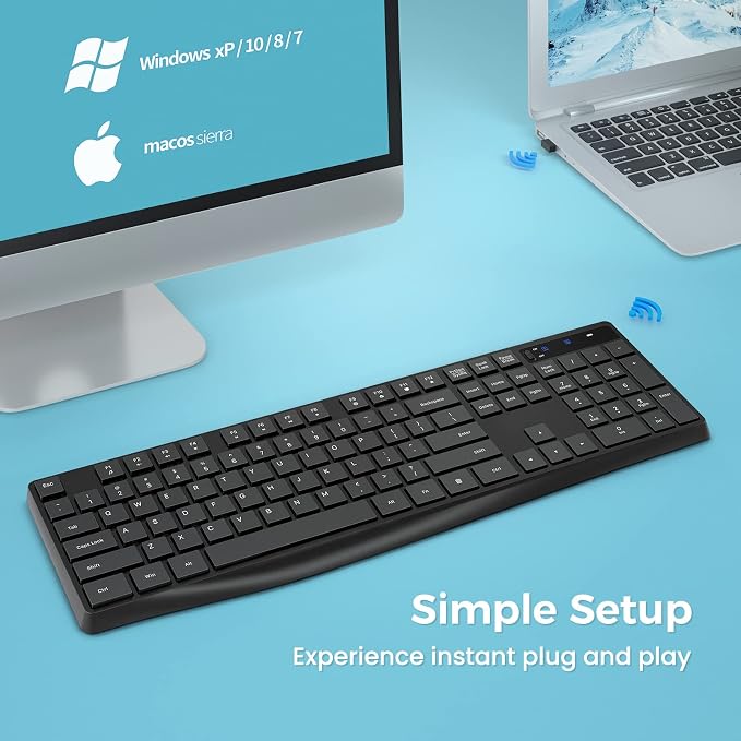 Lovaky MK98 Wireless Keyboard, 2.4G Ergonomic, Computer Keyboard, Enlarged - Image 3