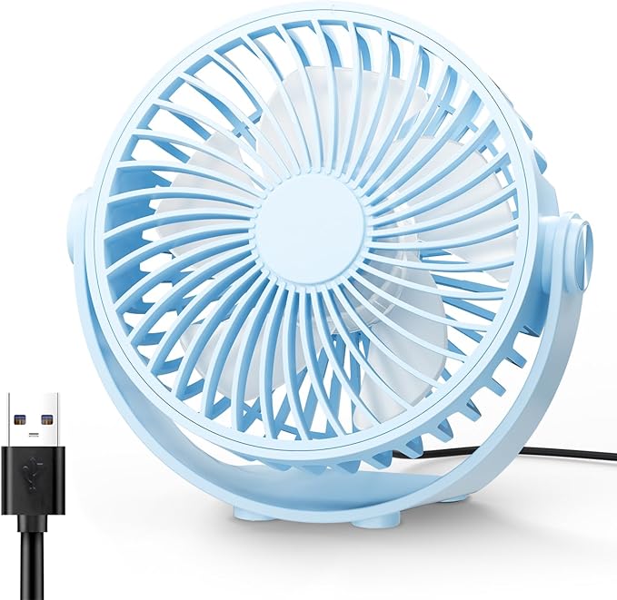 USB Desk Fan, 5 Inch Mini Portable, 3 Speeds Strong Airflow Personal Desktop by Edvision
