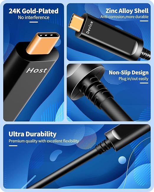 Fiber Optic USB C to USB C Cable, Slim High Speed 10Gbps USB 3.2 Active Optical - Image 3