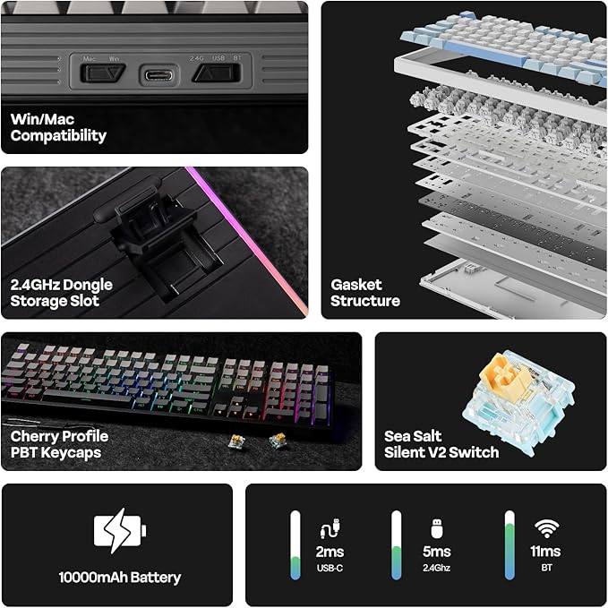 EPOMAKER TH108 Full Size Mechanical Keyboard, Wireless Gaming Keyboard - Image 2