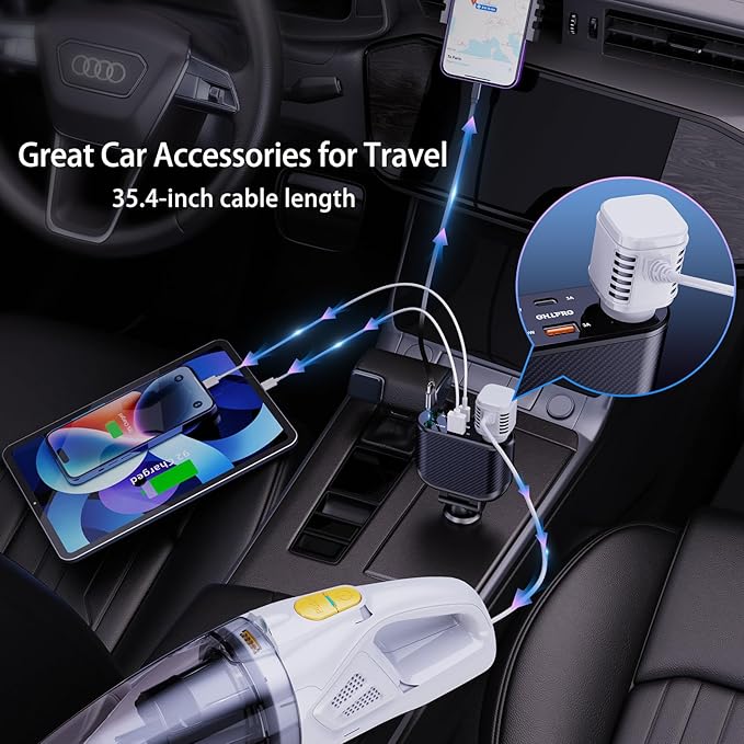 OHLPRO Retractable Car Charger Cigarette Lighter Adapter, 168W 5 in 1 Fast - Image 6