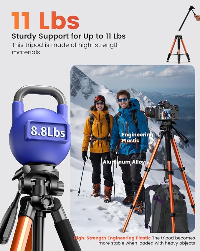 73" Camera Tripod and Monopod, Professional Aluminum Tripod Stand - Image 2