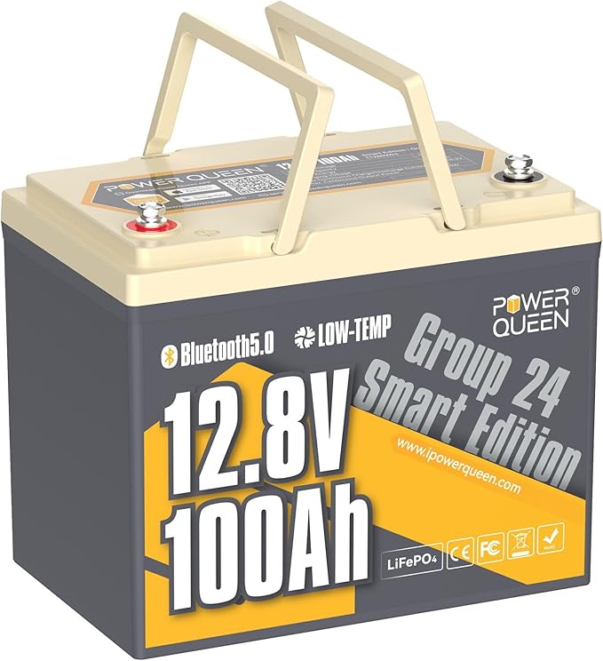 Power Queen 12V 100Ah LiFePO4 Battery Bluetooth Lithium Battery, Low-temp by PowerQueen
