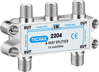 4 Way Coaxial Cable Splitter, Support 10-2602MHz, RG6 Compatible, Nickel-Plated by TKCHAX