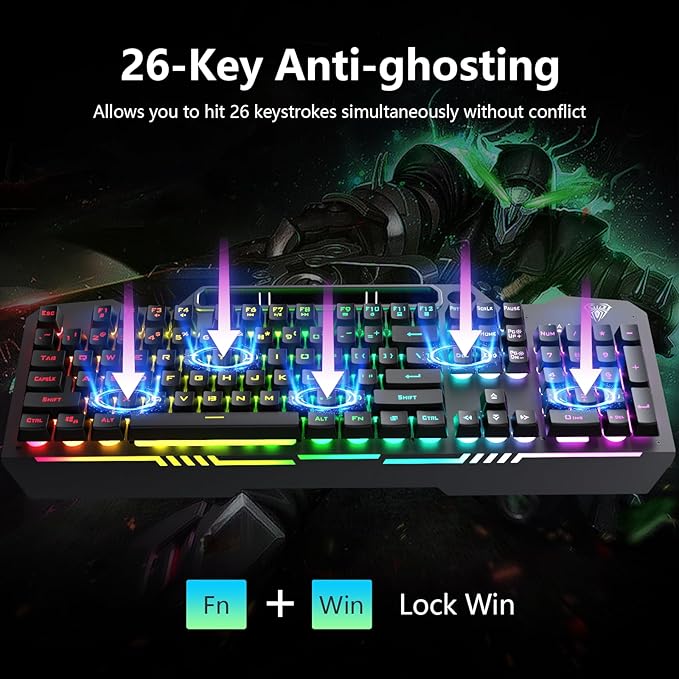 AULA Gaming Keyboard, T102 104 Keys Gaming Keyboard and Mouse Combo - Image 4