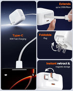 35W Retractable USB-C Wall Charger, Fast Charging Block - Image 2