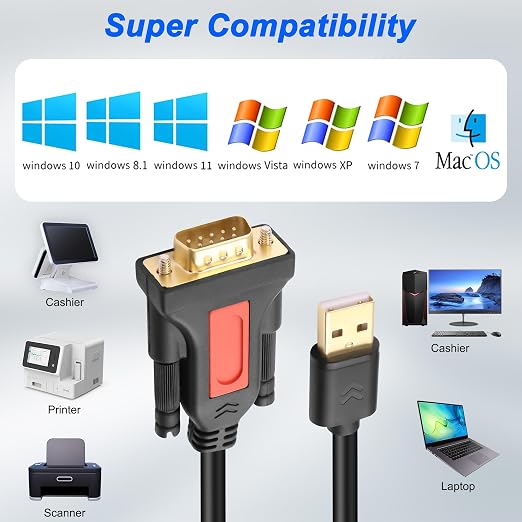 XMSJSIY USB to RS232 DB9 Serial Adapter Cable USB A Male to D-SUB 9-Pin Male - Image 7