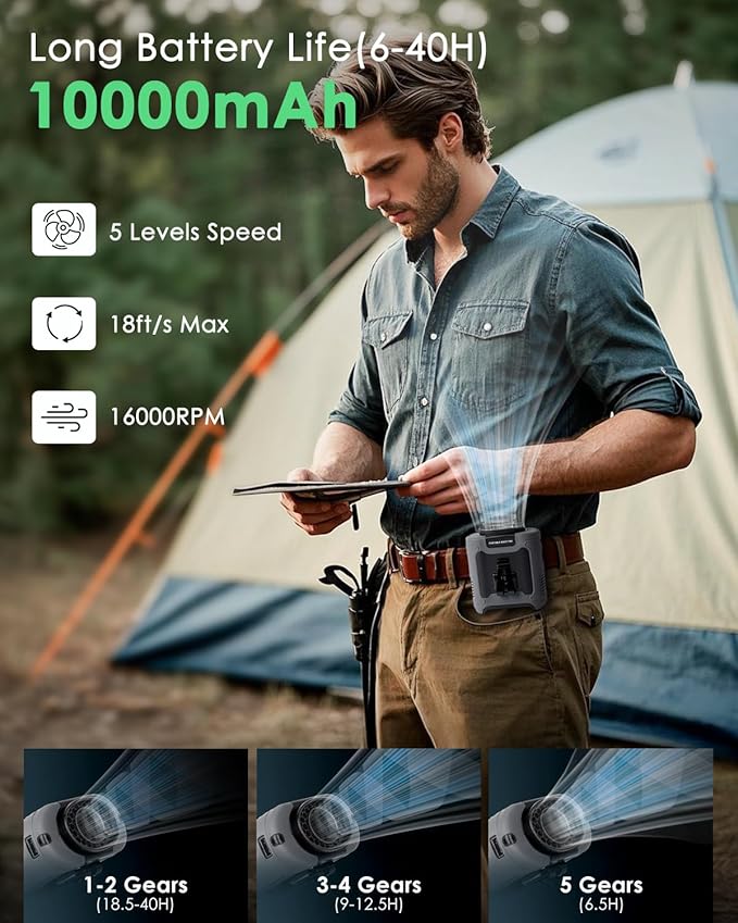 Portable Waist Fan Clip on, Personal Wearable Belt Fan 10000mAh Rechargeable - Image 2
