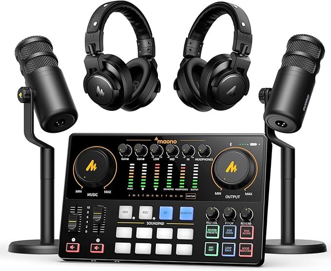 MAONO Podcast Equipment Bundle for 2: Audio Interface Mixer by MAONO