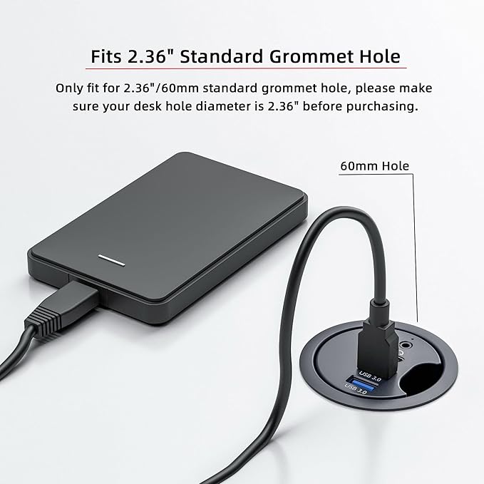 USB 3.0 Hub Sound Card USB-C 2 Port USB 60mm Desk Grommet Splitter Dock Station - Image 5