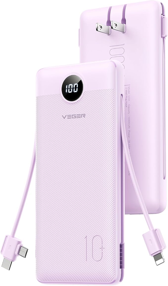 VEGER Travel Essential AC Wall Plug Portable Charger, 10000mah Slim Portable by VEGER