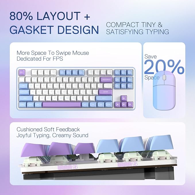 Redragon K707 PRO 80% Wireless Gasket RGB Gaming Keyboard, 3-Modes 87 Keys TKL - Image 3