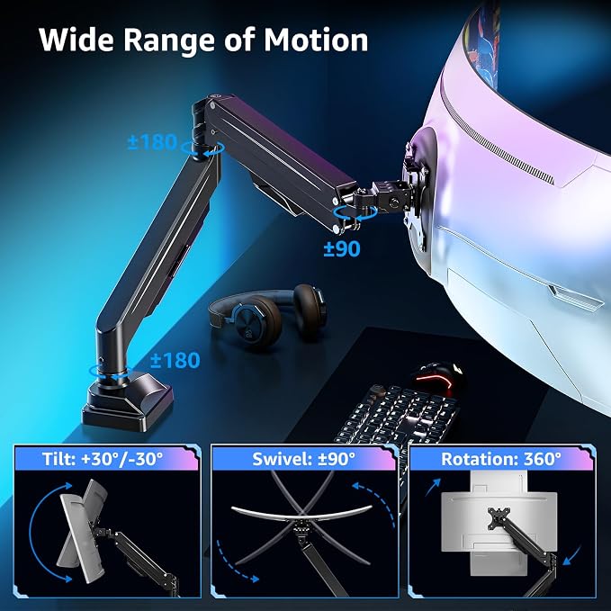 MOUNTUP Ultrawide Monitor Arm for 17-43 inch Curved Screen, Holds 2.2 to 33 lbs - Image 3