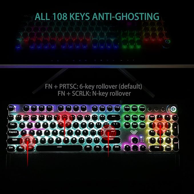 AULA F2088 Typewriter Style Mechanical Gaming Keyboard Blue Switches, Rainbow - Image 6