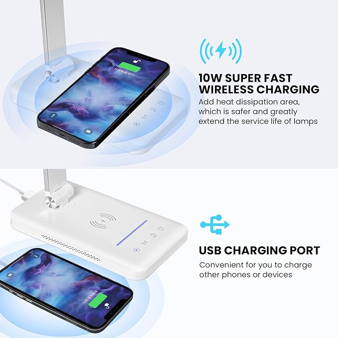 LED Desk Lamp with Night Light, Fast Wireless Charger, USB Charging Port - Image 2