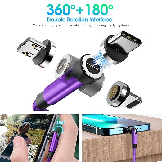 5-in-1 Magnetic Charging Cable, 540° Rotation Magnetic Phone Charger USB A/Type - Image 4