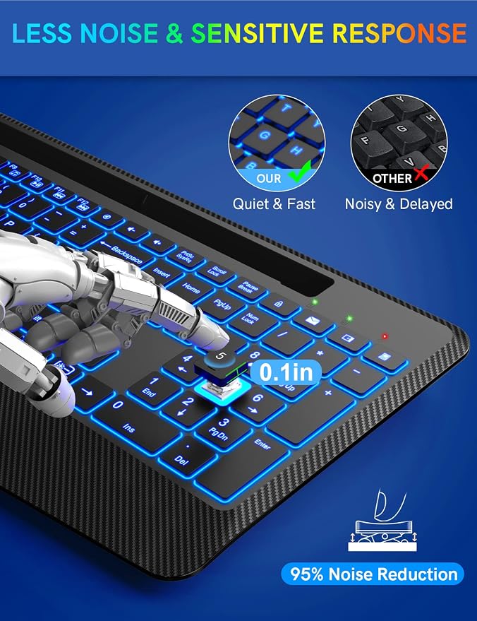 Wireless Keyboard with 7 Colored Backlits, Wrist Rest, Phone Holder, - Image 6