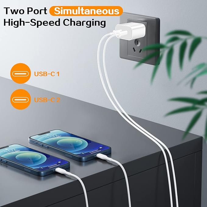 Fast iPhone Charger, Dual Port USB C iPhone Charger Fast Charging Block - Image 6