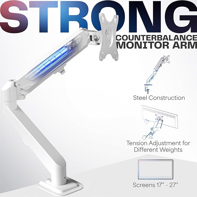 VIVO Articulating Single 17 to 27 inch Pneumatic Spring Arm Clamp-on Desk Mount - Image 3