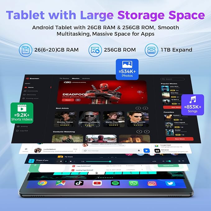 Android Tablet with Keyboard, 26GB RAM, 256GB ROM, 10.1 inch Android 14 Tablet - Image 3