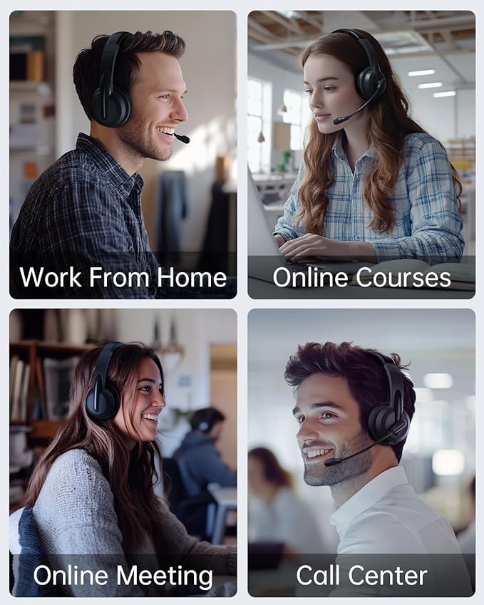 Wireless Headset with Mic for Work with AI Noise Cancelling Mic for Clear Calls - Image 8