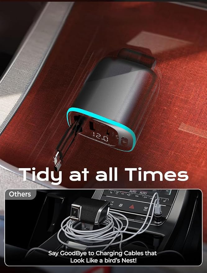 Retractable Car Charger 90W USB C Car Charger Adapter Fast Charging, Gift - Image 5