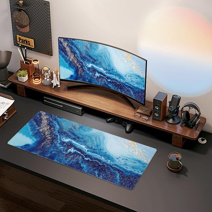 Mouse Pads Navy Blue Gold Modern Abstract Marble Large Mouse Pad, Gaming - Image 2