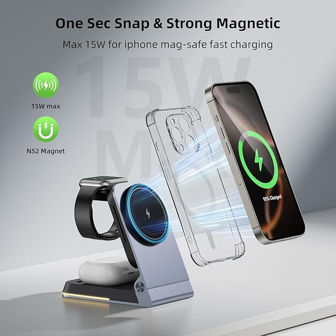 Aluminum 3 in 1 Wireless Charging Station, Foldable Wireless Charger - Image 5