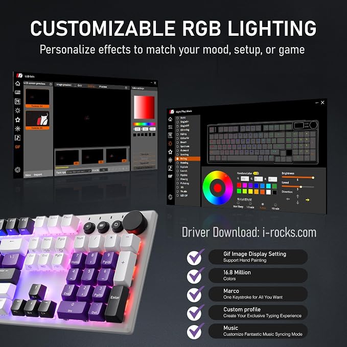 iRocks K74R Wireless RGB Illuminated Mechanical Gaming Keyboard, Hot-Swappable - Image 3