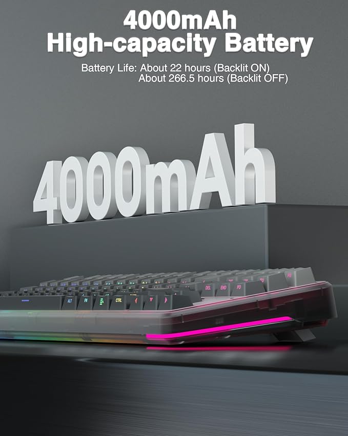 AULA F87 Pro Wireless Mechanical Keyboard, Tri-Mode BT5.0/2.4GHz/USB-C Hot - Image 7