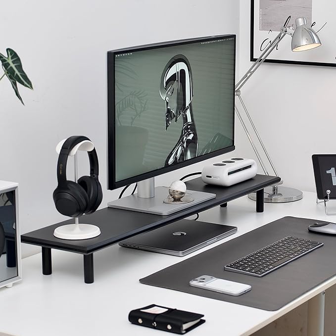 Bamboo Dual Monitor Stand Riser by Rocdeer