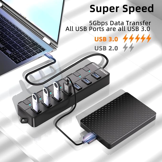 VEMONT 7-Port USB 3.0 Hub Suitable - Image 2