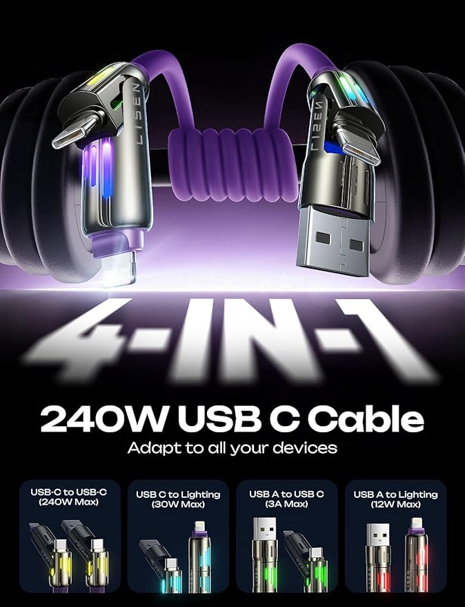 LISEN 240W Chubby USB C to USB C, 4 in 1 Charging Cable - Image 2