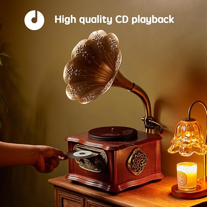 Wooden Phonograph Gramophone Turntable CD Player Stereo System Control 33/45 - Image 6
