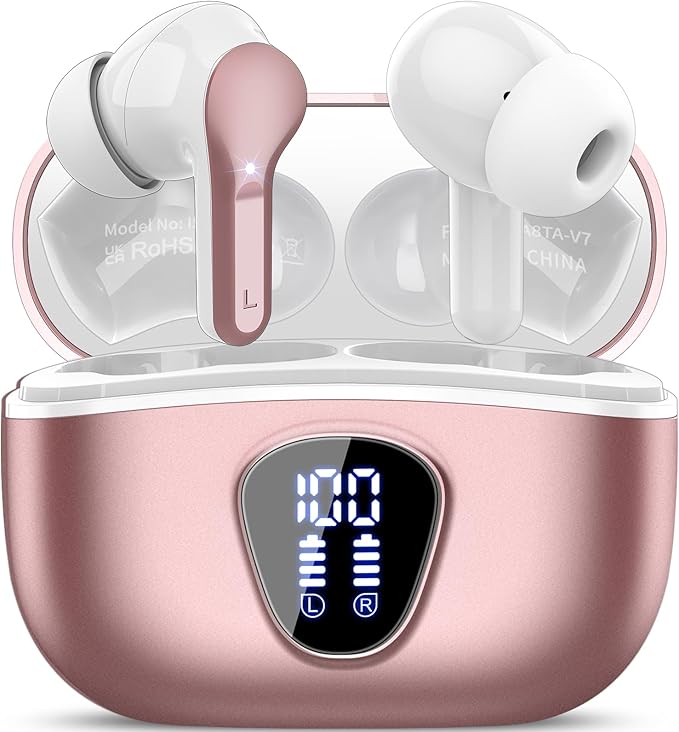 Wireless Earbuds, IP7 Waterproof in Ear Earphones, LED Display Ear Buds by BESNOOW