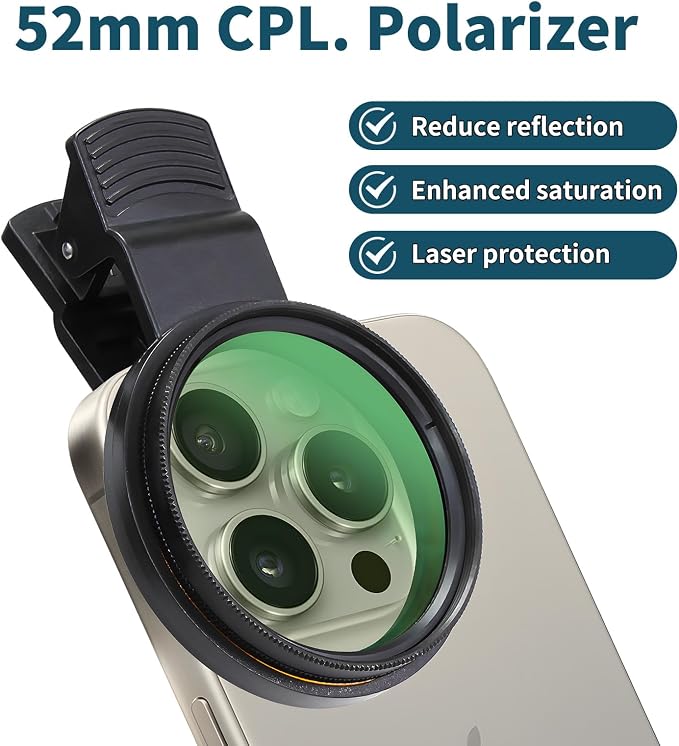 52mm Clip-on CPL Phone Camera Lens Filter, Polarized Camera Lens CPL Filter - Image 6