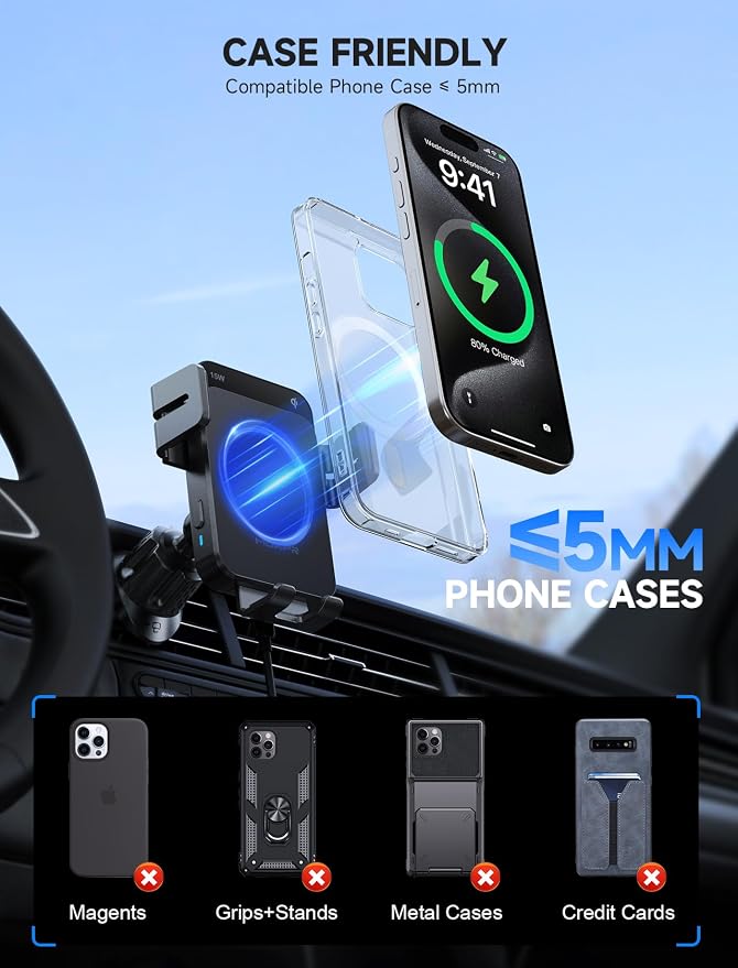 MOKPR Wireless Car Charger, 15W Auto Clamping Car Charger Dash Windshield Air - Image 5