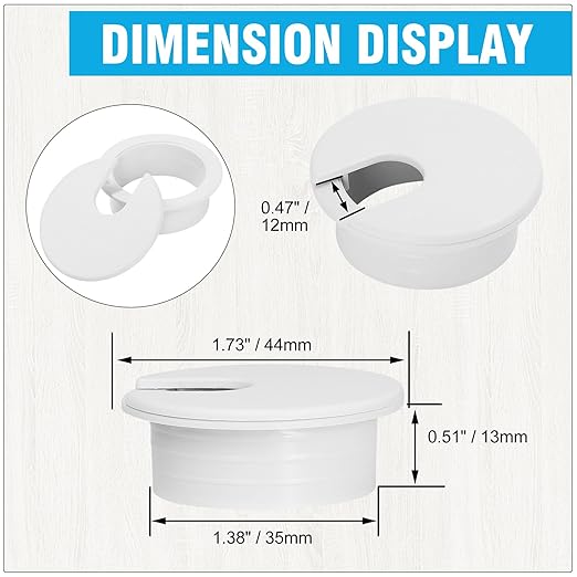 1-3/8" White Desk Grommet, JTemgle Plastic Cable Hole Cover Computer Table Cord - Image 5