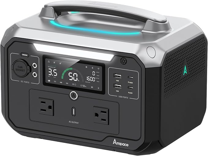 Andes 600 Pro Portable Power Station, 584Wh LiFePO4 Hybrid Battery Backup by Ampace