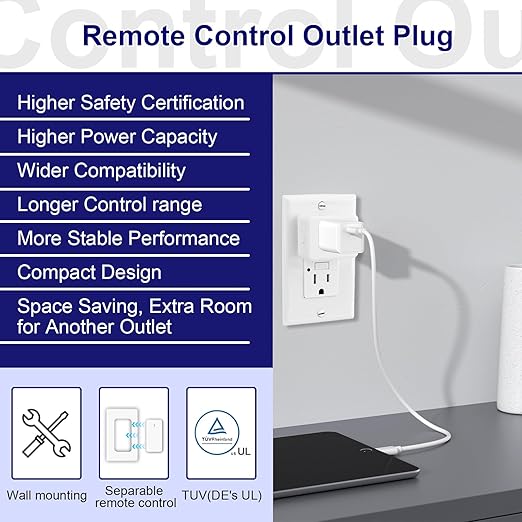 Remote Switch Outlet, Wireless On/Off Light Switch Wall Mounted, TUV Listed - Image 7