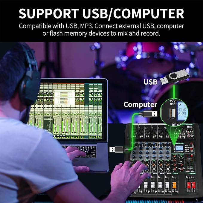 XTUGA 6 Channel Audio Mixer Sound Board Mixing Console, Audio Interface PC USB - Image 2