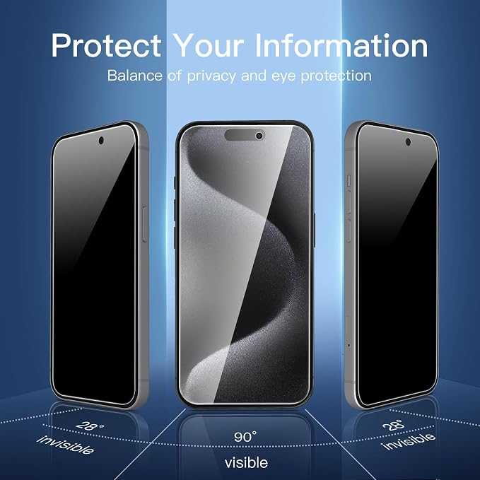 NEW'C 3 Pack Privacy for iPhone 15 Pro Screen Protector, Anti-Spy Tempered - Image 3