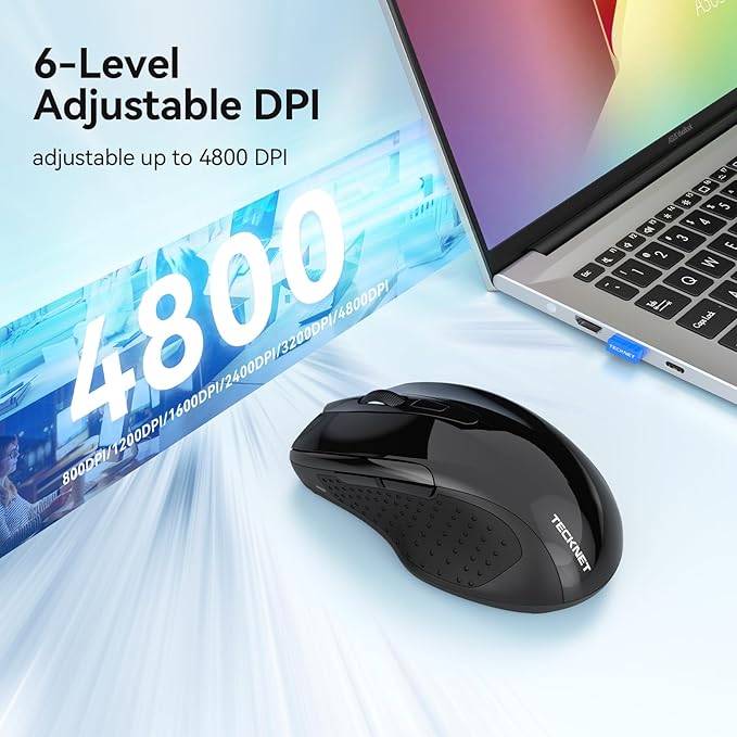 TECKNET Rechargeable Jiggler Wireless Mouse 4800 DPI Silent USB A & Bluetooth - Image 6